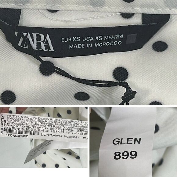 Zara White Black Polka Dot Mini Dress Ruched Draped Size XS Sexy - Picture 8 of 16